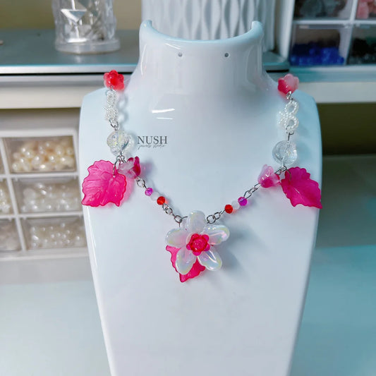 Pink flower necklace