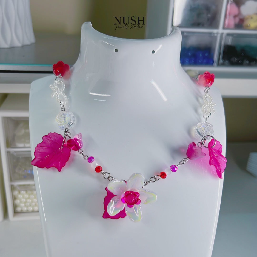 Pink flower necklace